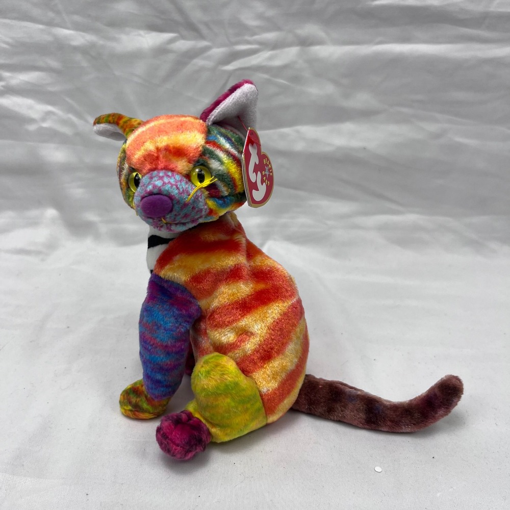 Ty Kaleidoscope Beanie Baby Vintage Plush Toy Rainbow Tie Dye Cat 4287